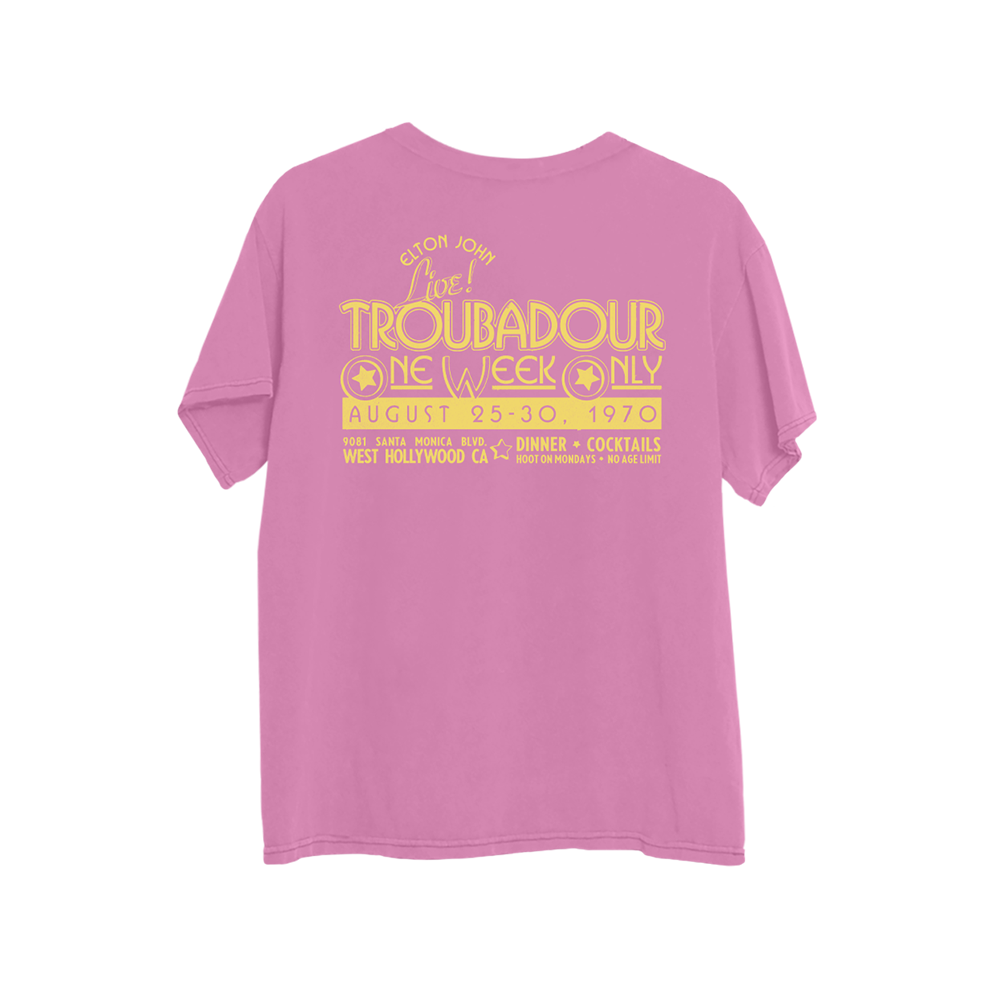 Elton Troubadour Live Event Flier Pink T-Shirt Back