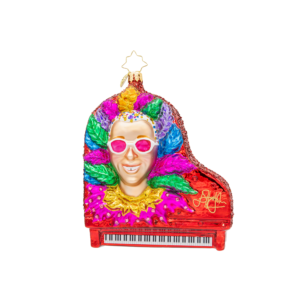 Elton's Red Piano Ornament Front