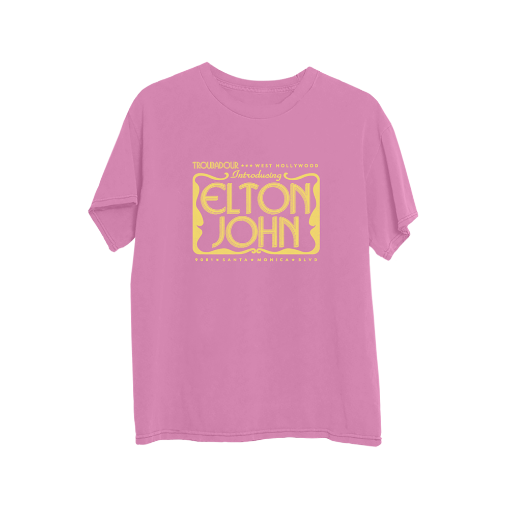 Elton Troubadour Live Event Flier Pink T-Shirt Front 