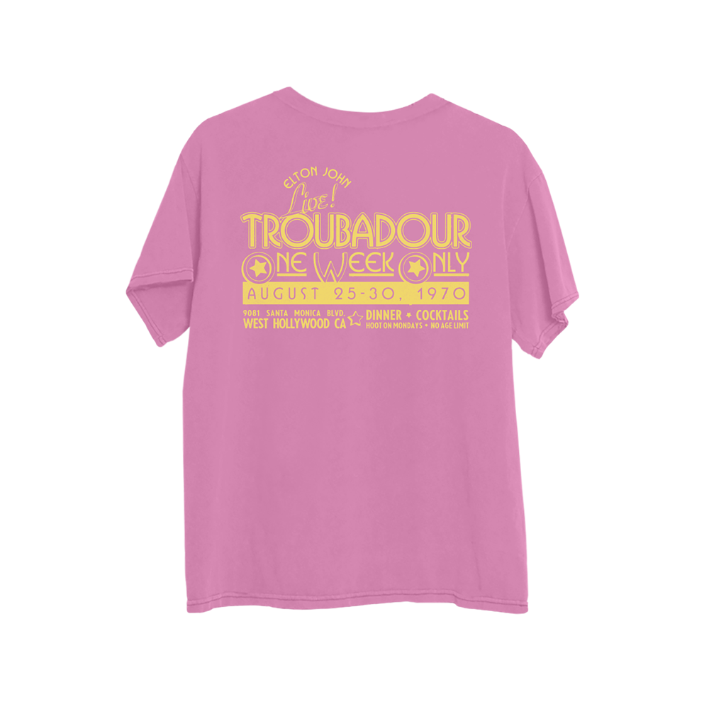 Elton Troubadour Live Event Flier Pink T-Shirt Back 
